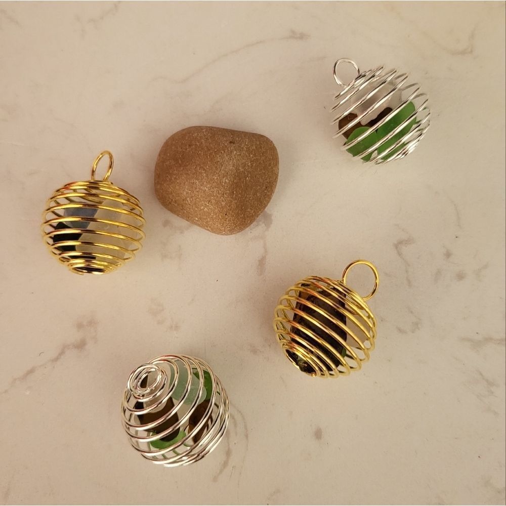 Handmade stainless steel spheres with sea glass new silver or gold color pendant
